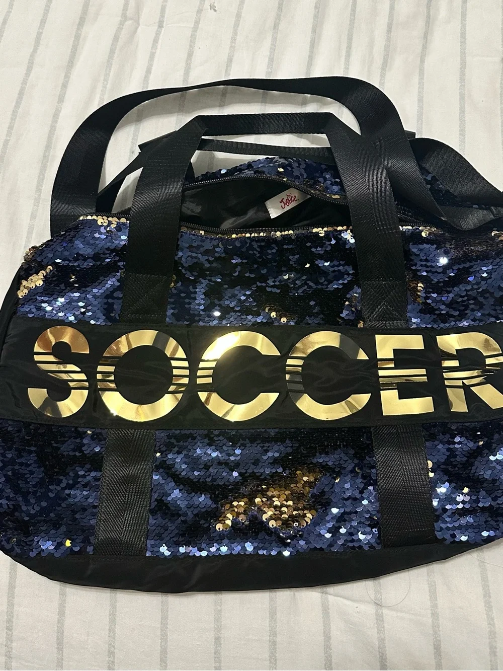 Justice Navy Blue & Gold Sequin Soccer Duffle